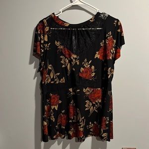 Torrid Empire Waist Floral and Lace Blouse EUC